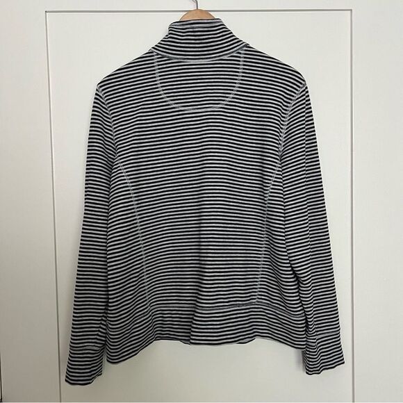 LL Bean Sweatshirt Womens Large White Blue Stripe Full Zip Stretch Outdoor Soft - Picture 7 of 13